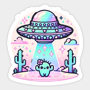 UFO Abducting Cactus Western Pastel Kawaii Cute Sticker